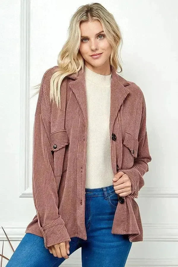 BLUMIN Knit Pinstripe Button-up Jacket on Simply Obsessed