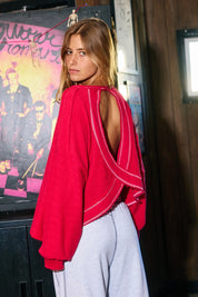 BUCKETLIST Overlap Open Back Oversize Fit Reverse Stitched Top on Simply Obsessed