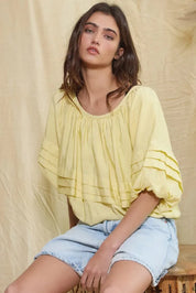 BUCKETLIST Rishi Pintuck Bubble Hem Top - BABY YELLOW on Simply Obsessed