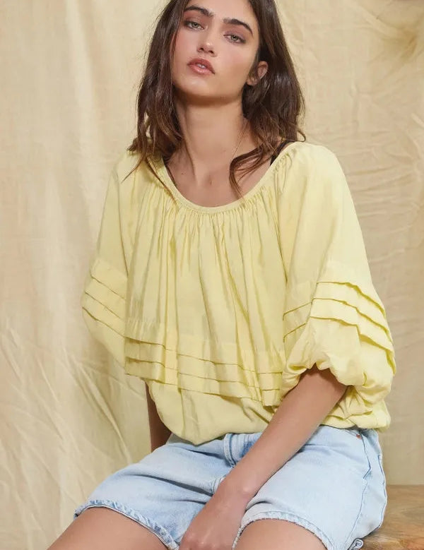 BUCKETLIST Rishi Pintuck Bubble Hem Top - BABY YELLOW on Simply Obsessed
