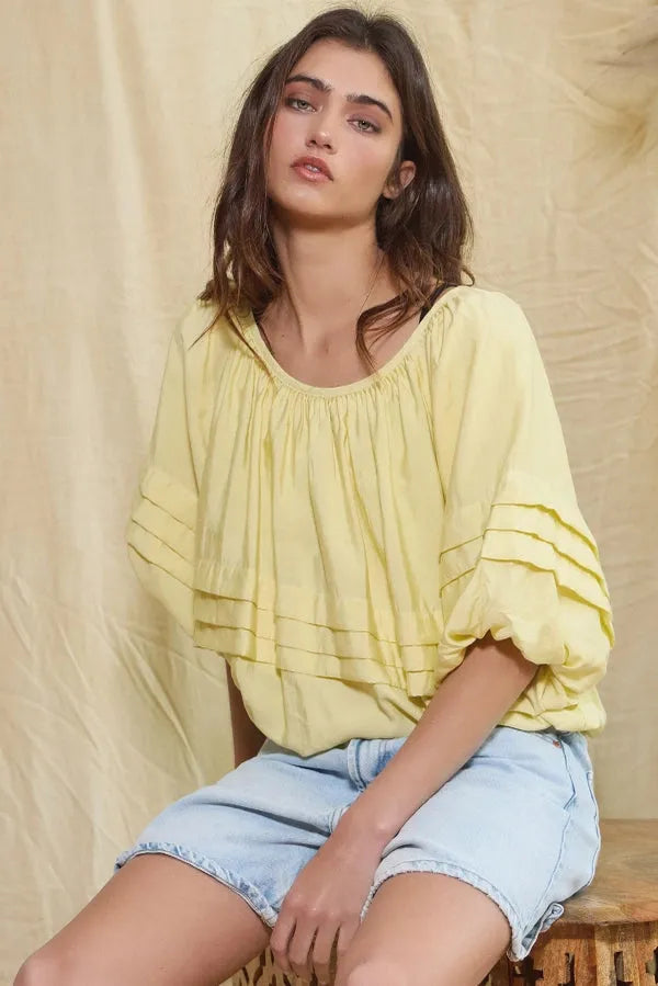 BUCKETLIST Rishi Pintuck Bubble Hem Top - BABY YELLOW on Simply Obsessed