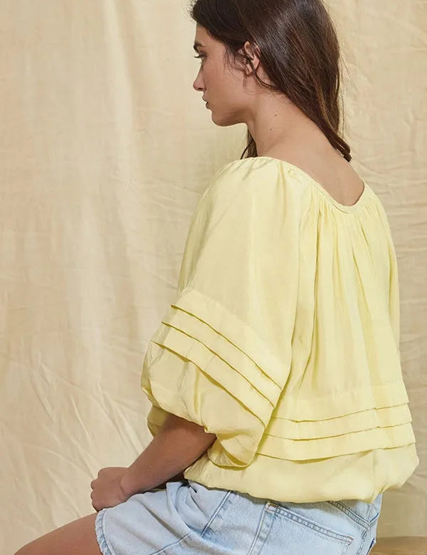 BUCKETLIST Rishi Pintuck Bubble Hem Top - BABY YELLOW on Simply Obsessed