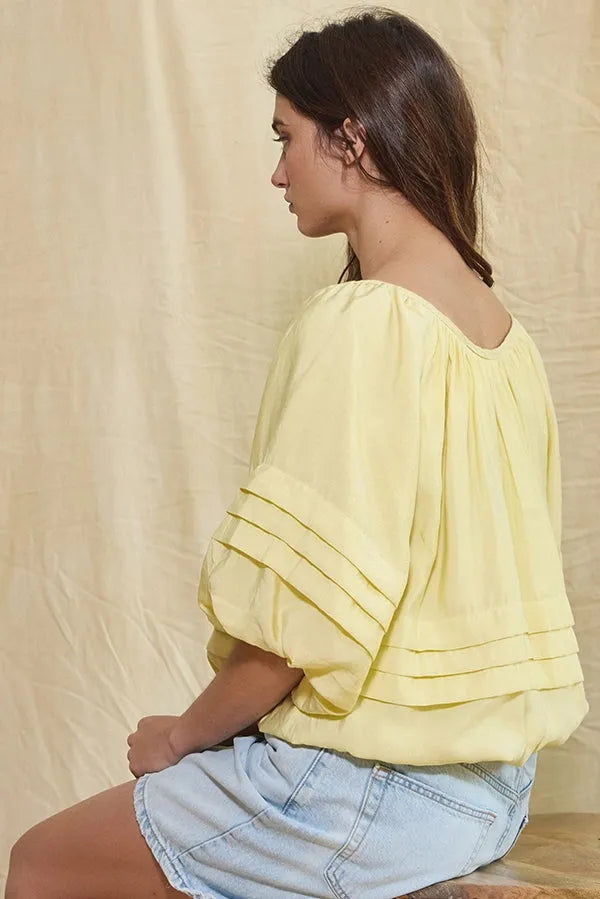 BUCKETLIST Rishi Pintuck Bubble Hem Top - BABY YELLOW on Simply Obsessed