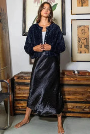 BUCKETLIST Satin Bias Midi Skirt on Simply Obsessed