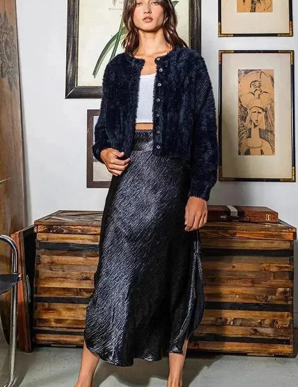 BUCKETLIST Satin Bias Midi Skirt on Simply Obsessed