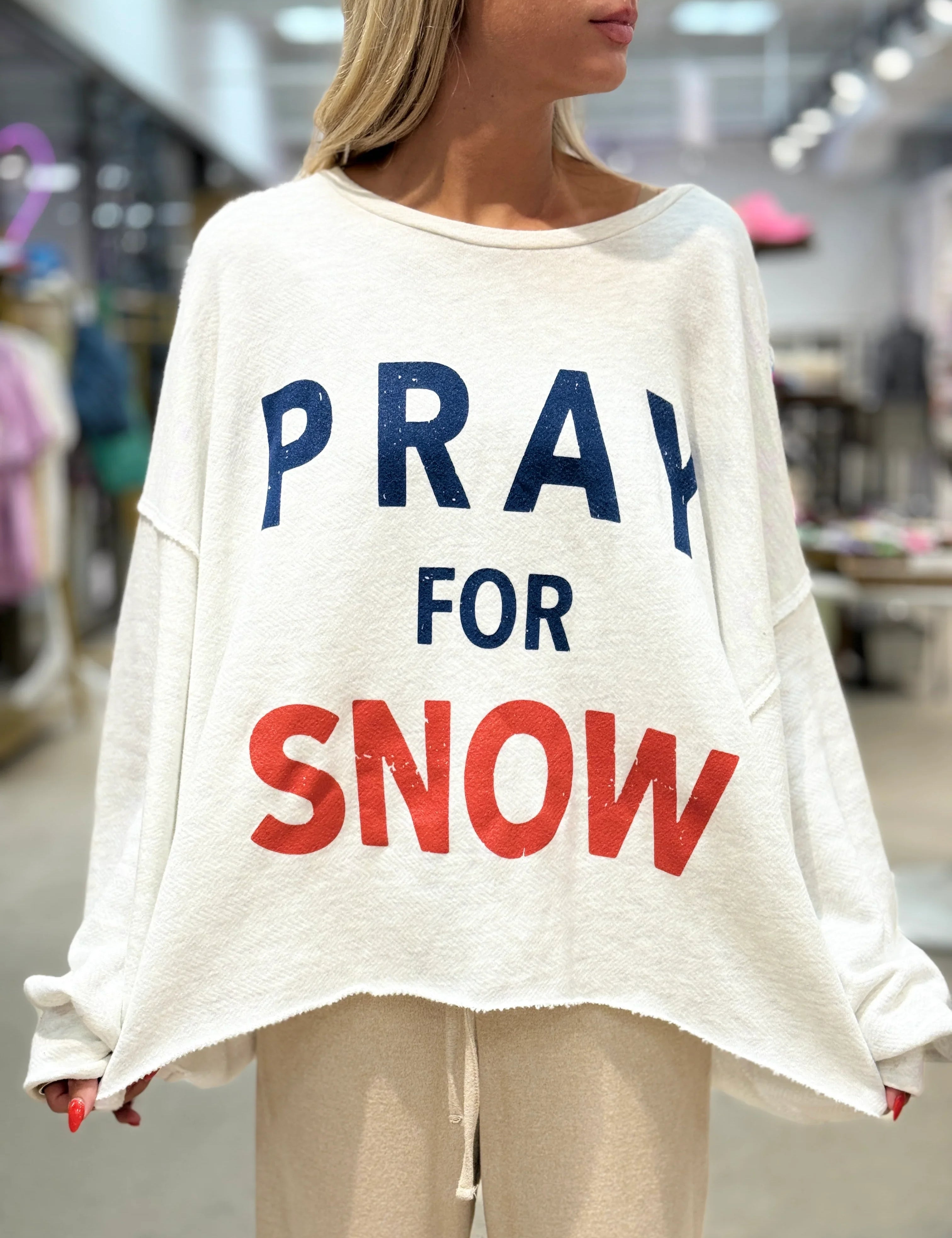 BUCKETLIST Solid Terry Pray for Snow Sweatshirt Top - ASH GREY on Simply Obsessed