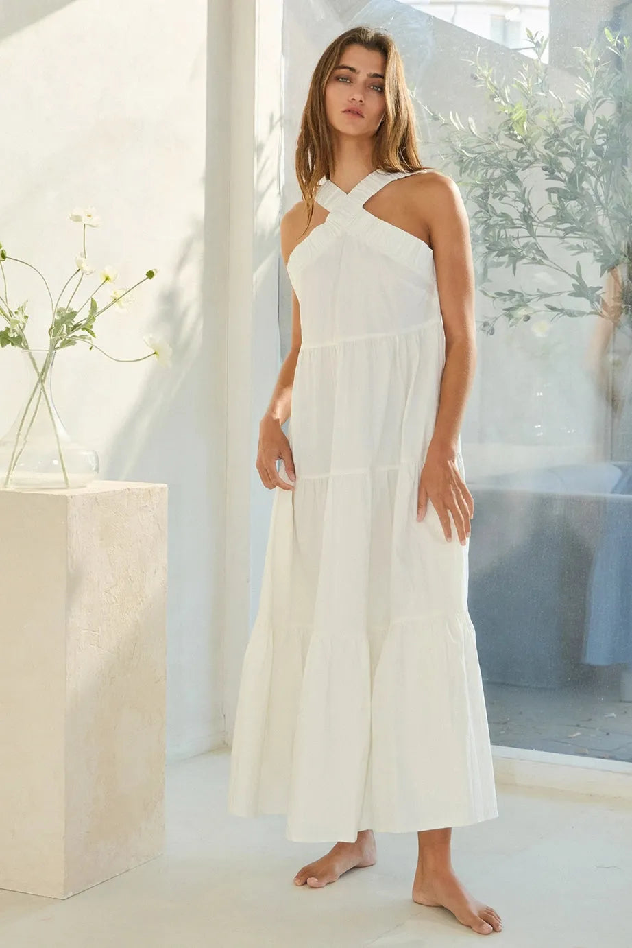 BUCKETLIST Solid Tiered Midi Dress - IVORY on Simply Obsessed
