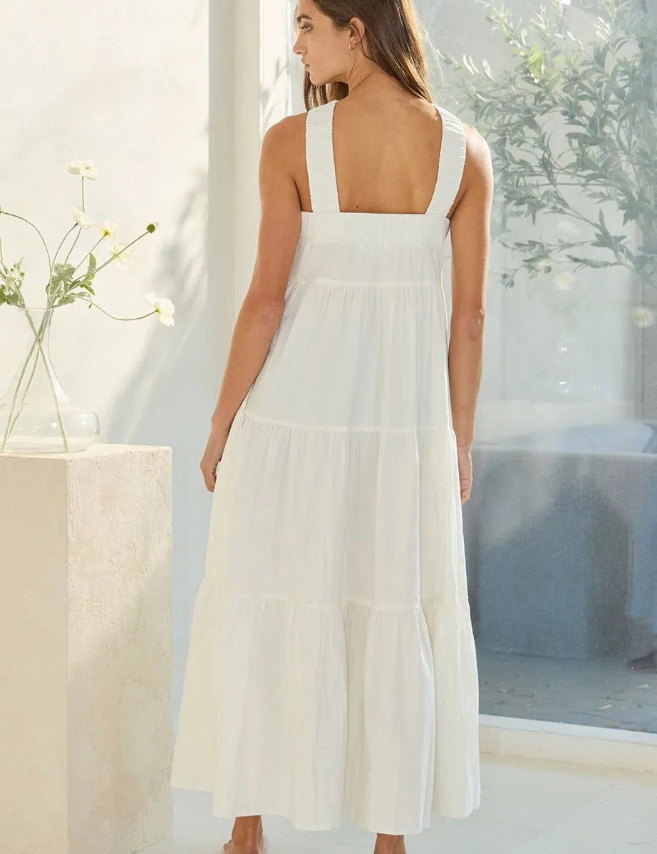 BUCKETLIST Solid Tiered Midi Dress - IVORY on Simply Obsessed