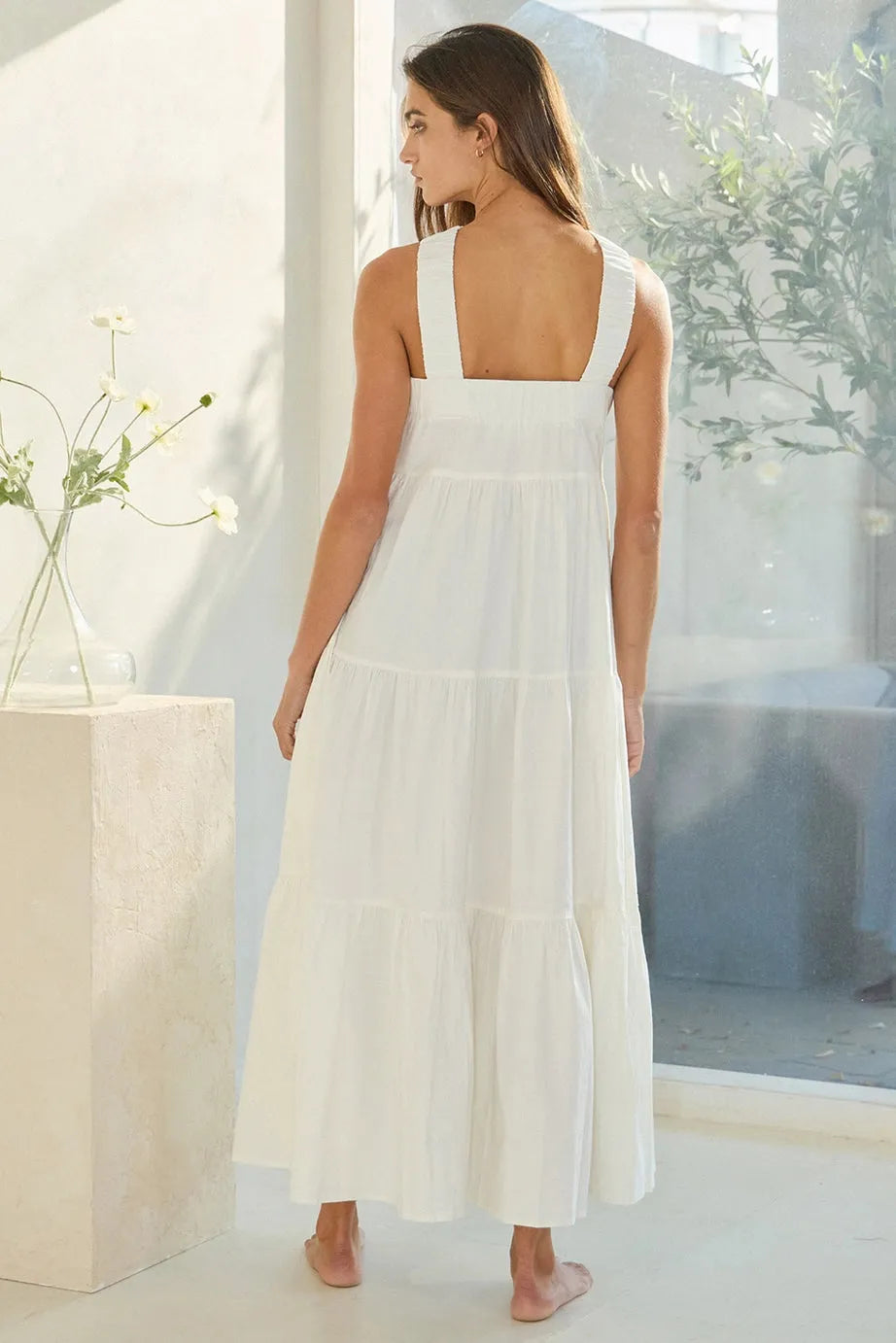BUCKETLIST Solid Tiered Midi Dress - IVORY on Simply Obsessed