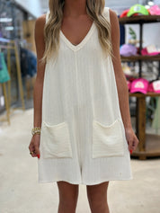 BUCKETLIST V-Neck Tank Jumpsuit - WHITE on Simply Obsessed