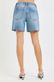 RISEN Slouchy Mid Length All Over Rhinestones Shorts on Simply Obsessed
