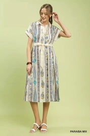 UMGEE Vertical Print Tie Waist Midi Dress on Simply Obsessed