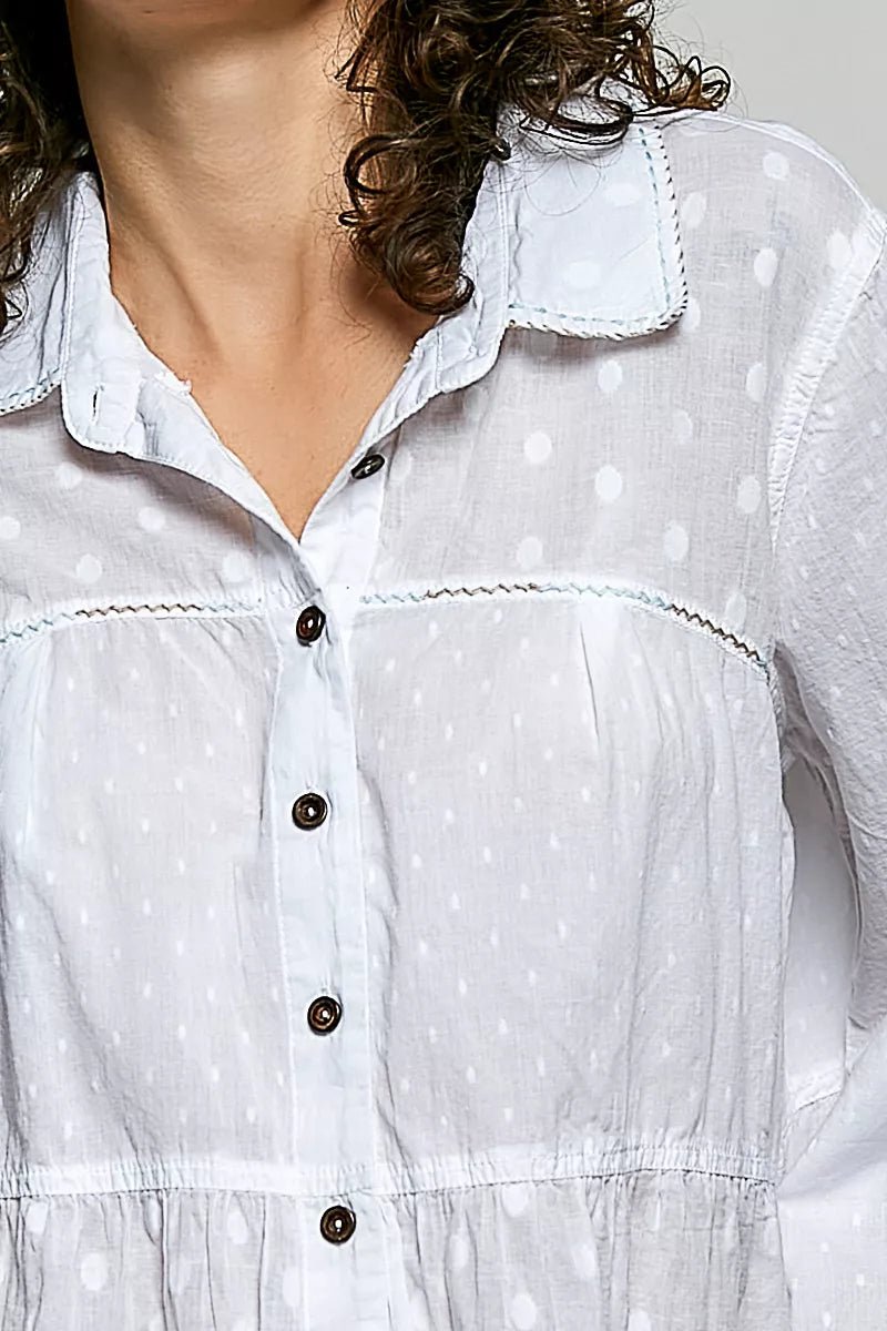 POL Tonal Dot Weave Textured Button Front Shirt on Simply Obsessed