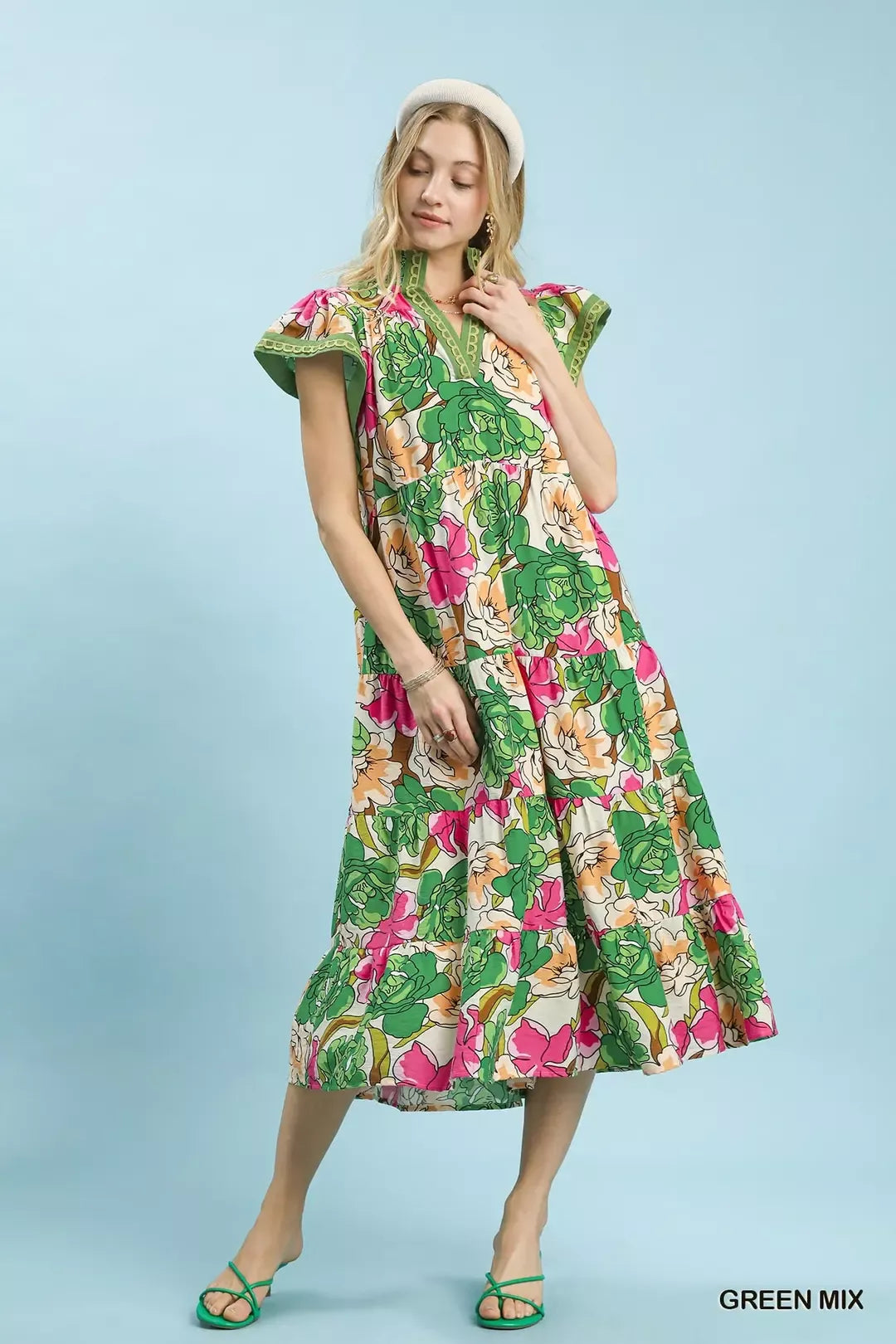 UMGEE Mix Bold Floral Tiered Midi Dress on Simply Obsessed