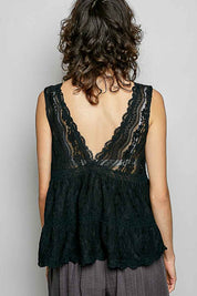 POL Deep V-Neck Scalloped Lace Sleeveless Top on Simply Obsessed