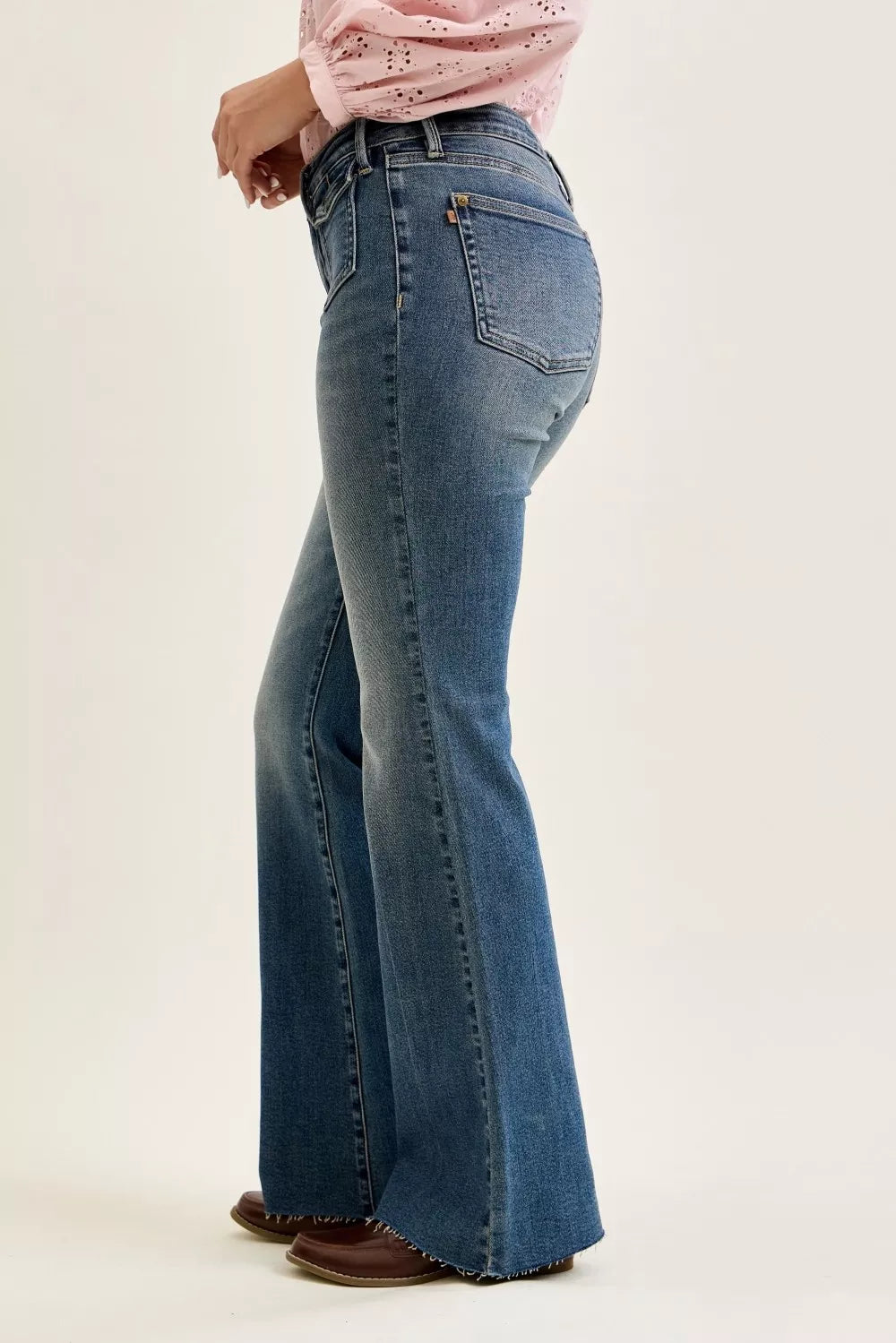 JUDY BLUE Mid Rise Flare Jeans with Front Flap Pockets on Simply Obsessed