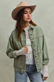 SO ME Vintage Washed Button Twill Shacket on Simply Obsessed