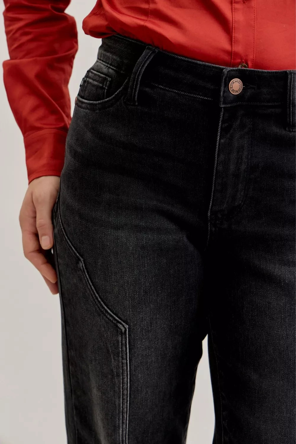 Judy Blue Mid Rise Straight Western Seam Detail Jeans on Simply Obsessed