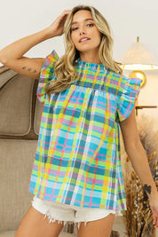 BiBi Multi Color Check Plaid Woven Top on Simply Obsessed