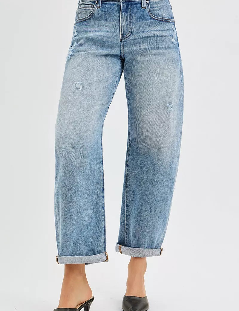 RISEN Full Size Slouchy Ankle Length Barrel Jeans with Cuffs Plus Size on Simply Obsessed