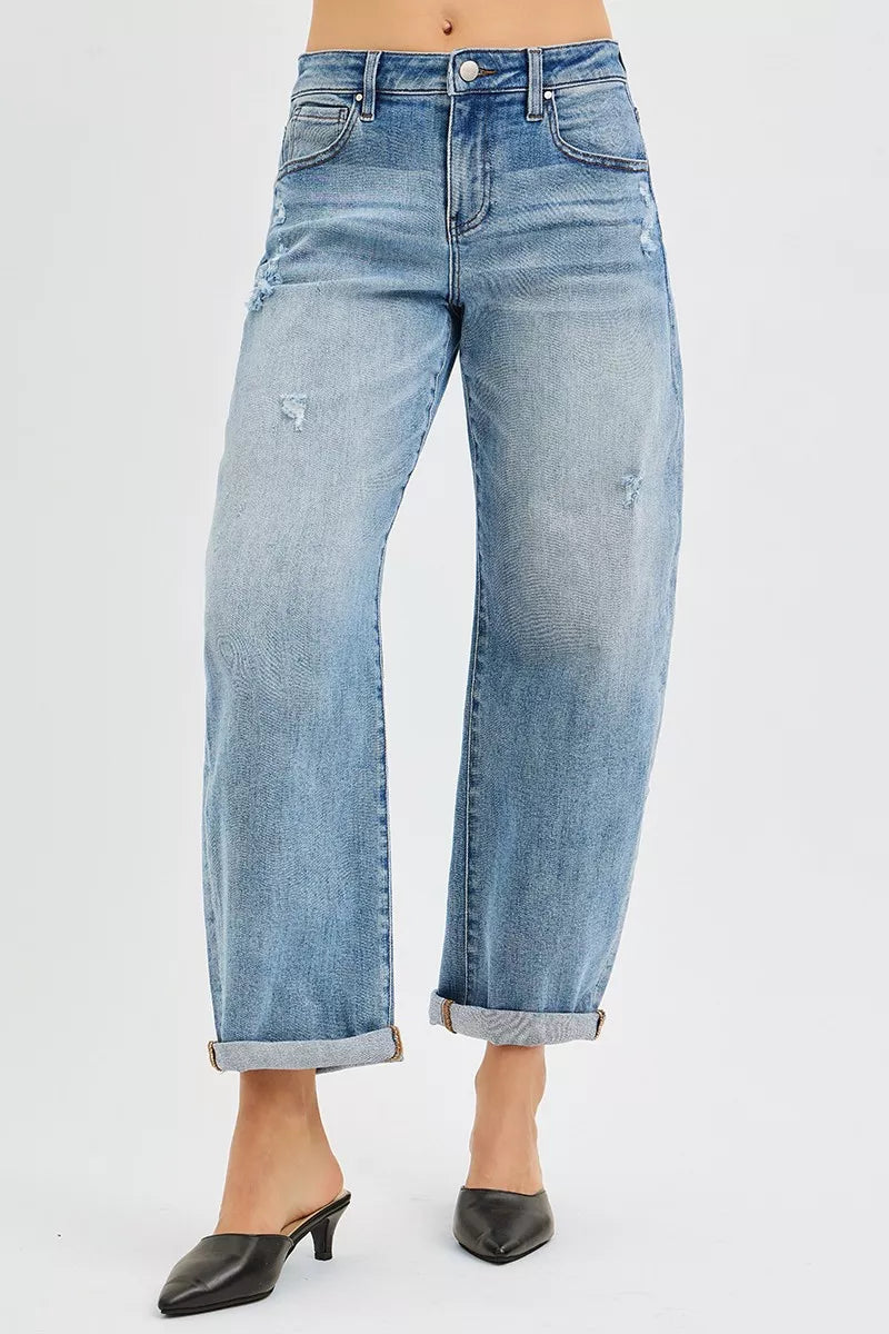 RISEN Full Size Slouchy Ankle Length Barrel Jeans with Cuffs Plus Size on Simply Obsessed