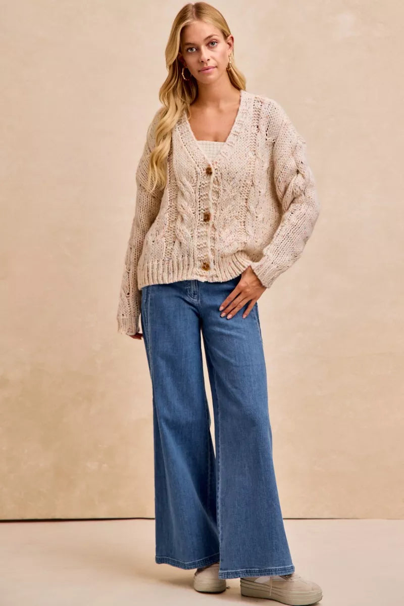 BIBI Wavy Side Edge Detail Lined Wide Leg Jeans on Simply Obsessed