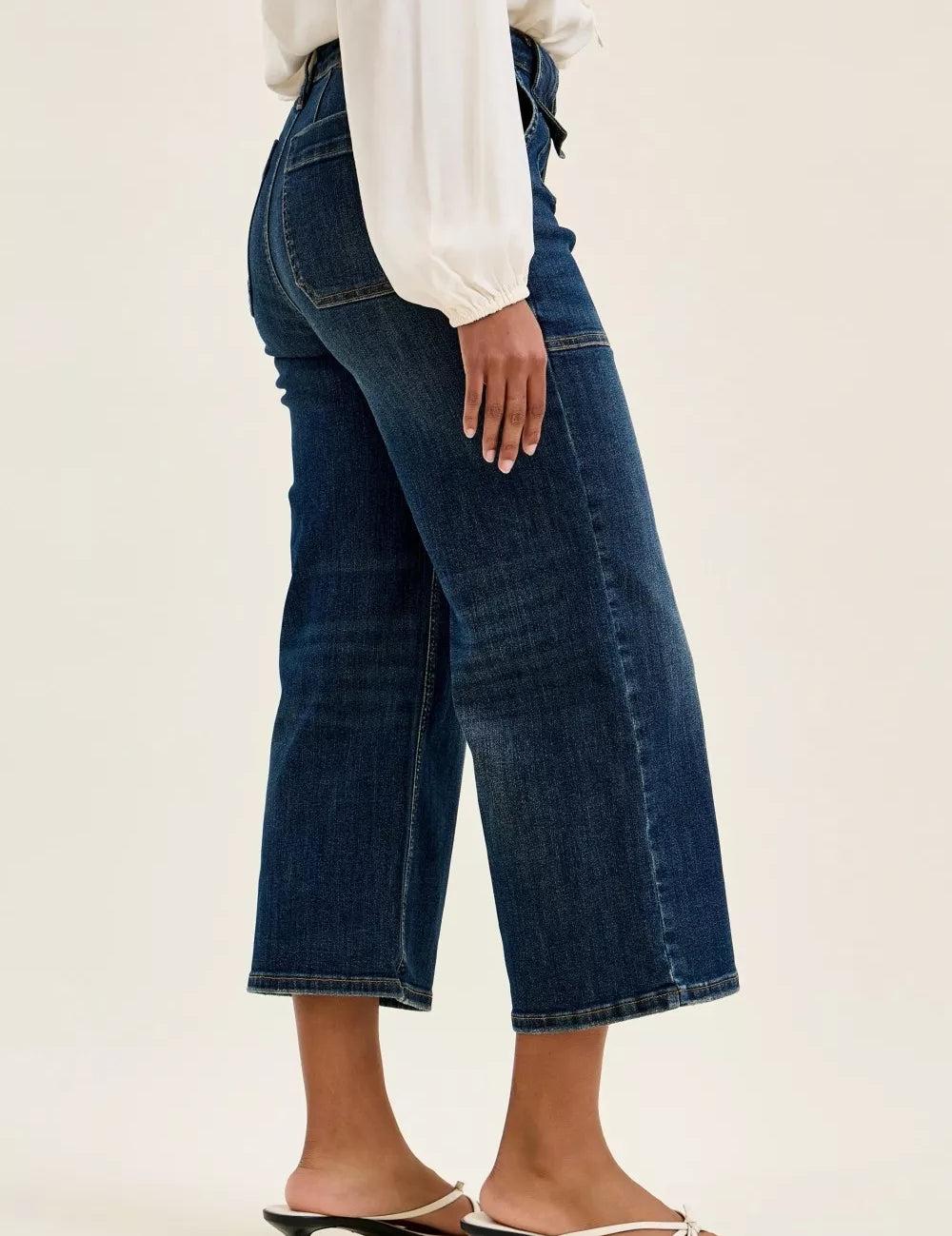 JUDY BLUE High Waist Wide Crop Utility Jeans with Patch Pocket on Simply Obsessed
