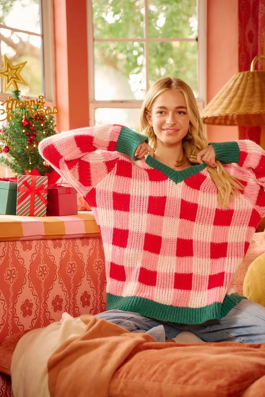 BiBi Christmas Theme Checker Board Sweater on Simply Obsessed