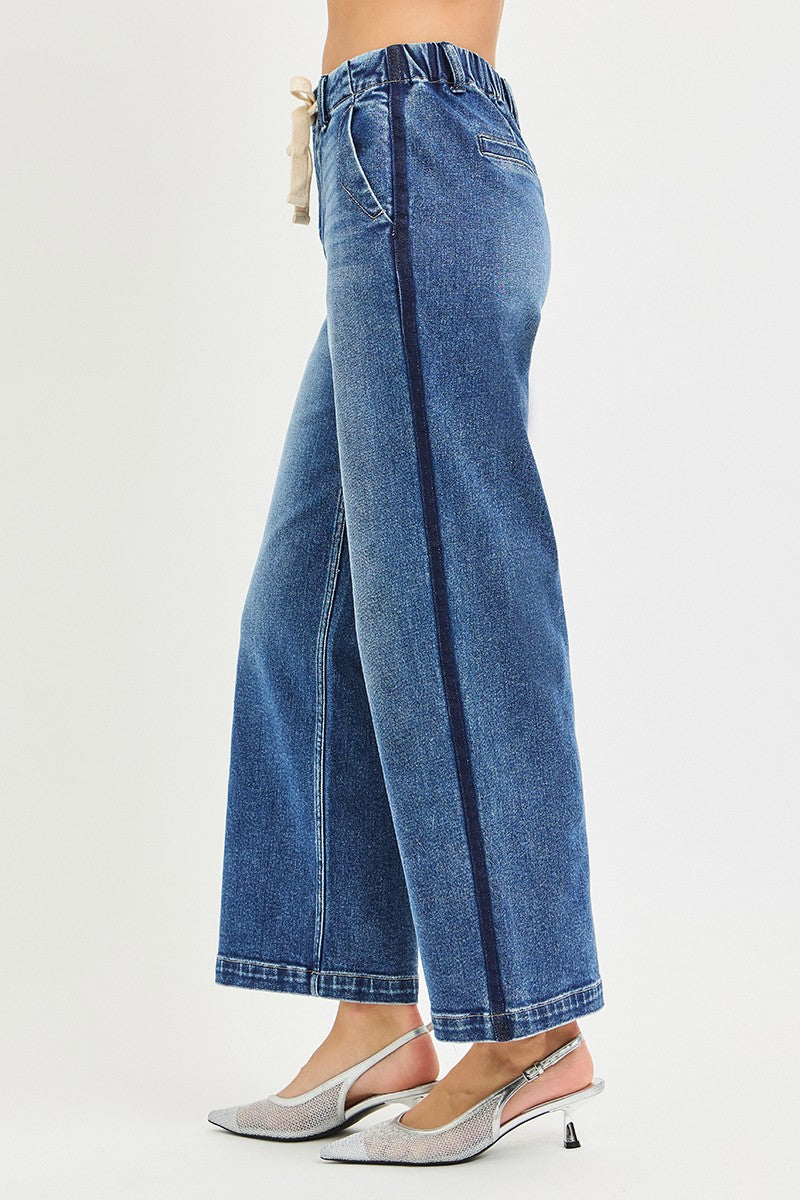 RISEN Elastic Band High Rise Cropped Wide Jeans on Simply Obsessed