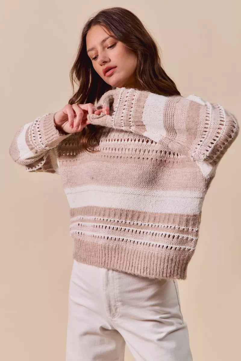SO ME Variegated Stripe Textured Loose Fit Sweater on Simply Obsessed