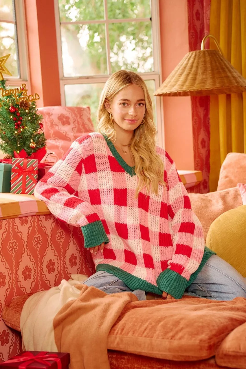 BiBi Christmas Theme Checker Board Sweater on Simply Obsessed