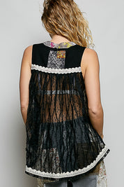 POL Floral V-Neck Sheer Tank with Lace Trim on Simply Obsessed
