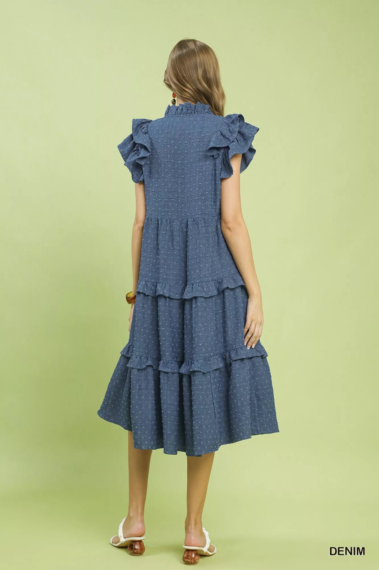UMGEE Textured Ruffle Sleeve Tiered Midi Dress on Simply Obsessed