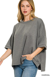 ZENANA Full Size Scuba Round Neck Top With Side Slits Plus Size on Simply Obsessed