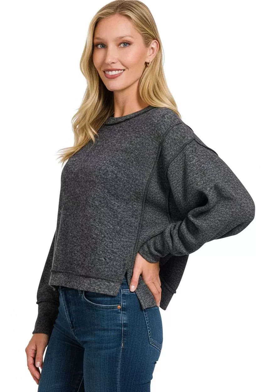 ZENANA Brushed Melange Hacci Oversized Pullover on Simply Obsessed