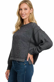 ZENANA Brushed Melange Hacci Oversized Pullover on Simply Obsessed
