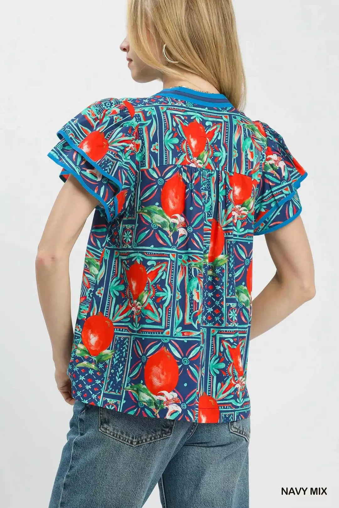 UMGEE Abstract Print Flutter Sleeve Blouse on Simply Obsessed