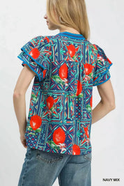UMGEE Abstract Print Flutter Sleeve Blouse on Simply Obsessed