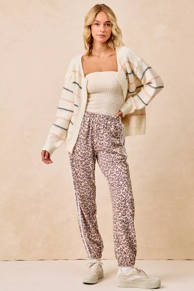 BIBI Side Lines Leopard Track Pants on Simply Obsessed