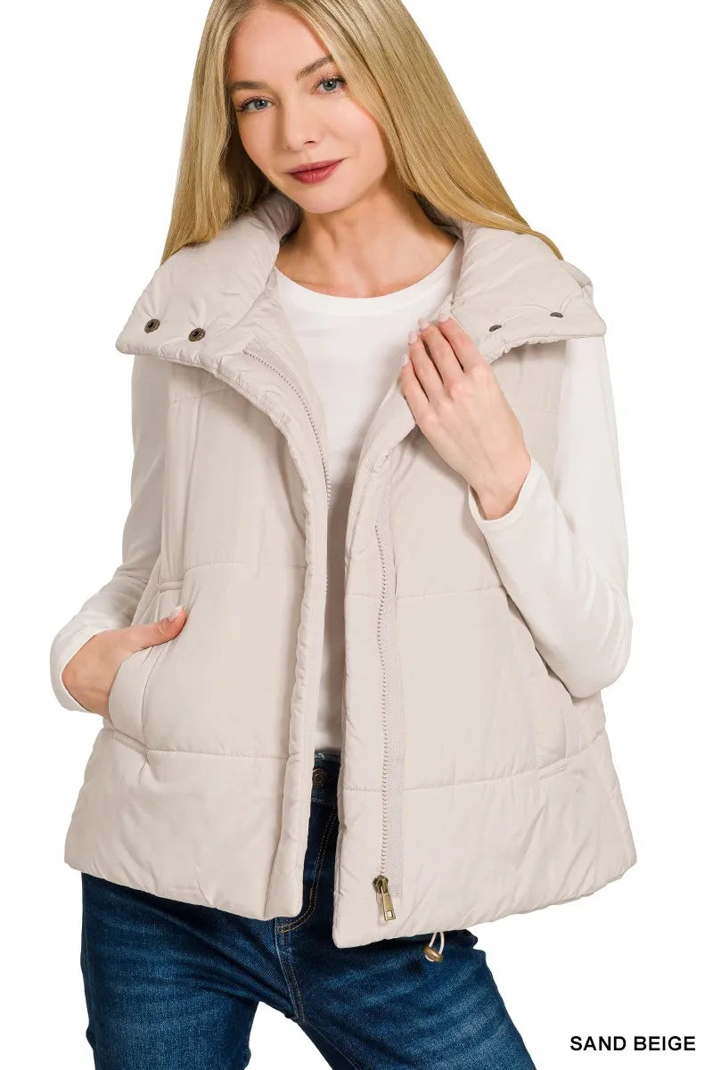 Zenana High Neck Zip-Up Vest Coat on Simply Obsessed