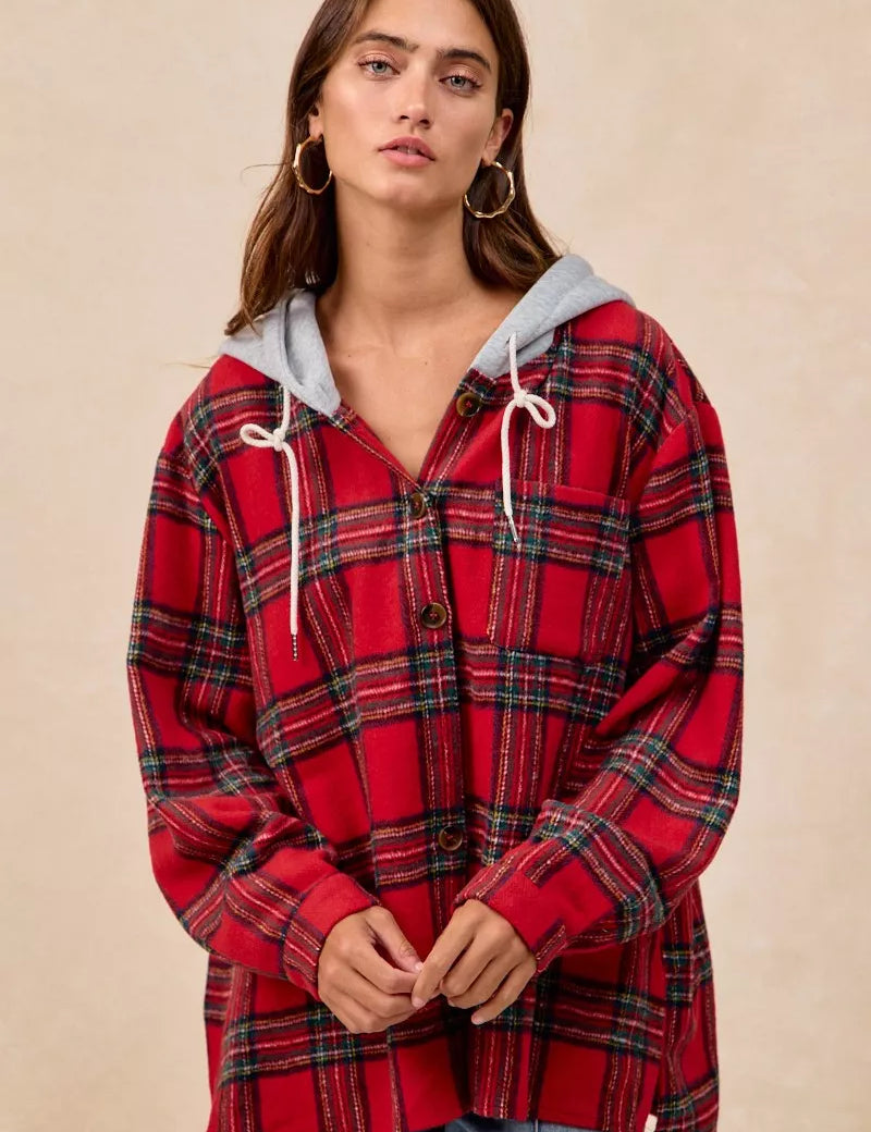 BIBI Brushed Plaid Hooded Jacket on Simply Obsessed