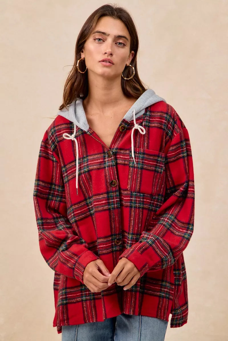 BIBI Brushed Plaid Hooded Jacket on Simply Obsessed