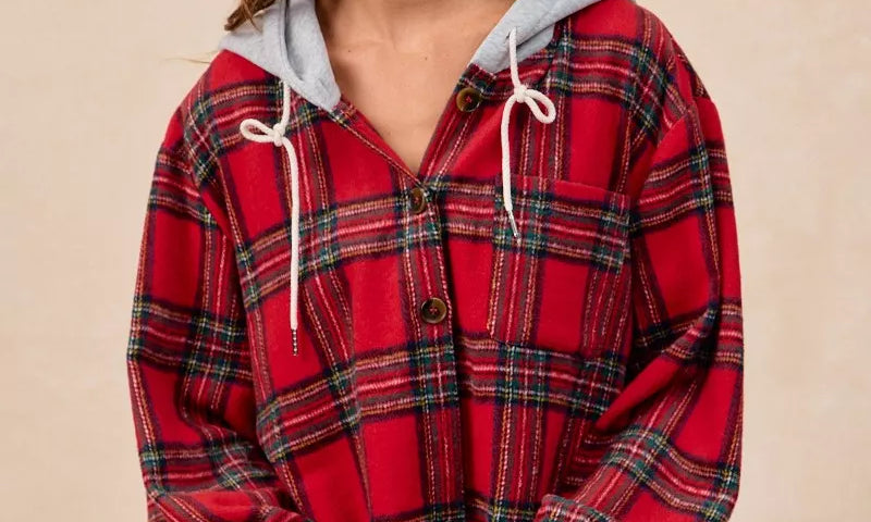 BIBI Brushed Plaid Hooded Jacket on Simply Obsessed