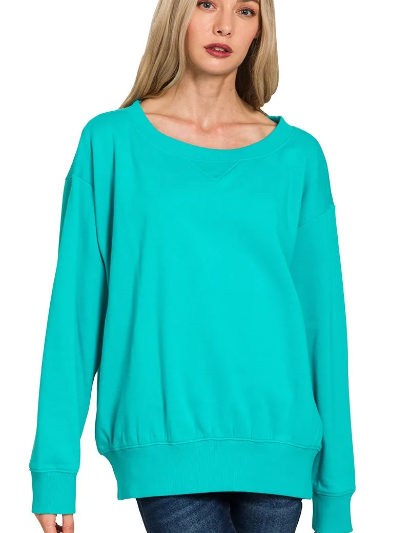 Zenana Fleece Boat Neck Sweatshirt on Simply Obsessed