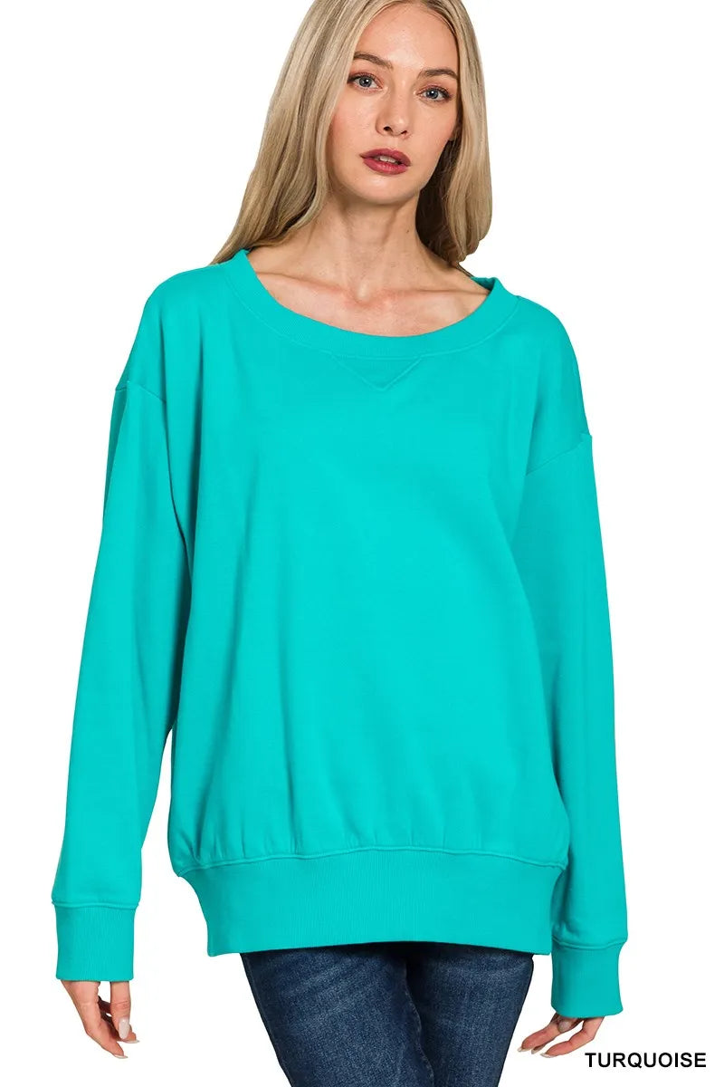 Zenana Fleece Boat Neck Sweatshirt on Simply Obsessed