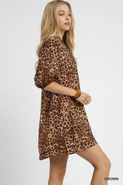 UMGEE Full Size Leopard Print Mini Dress with Contrast Trim Plus Size on Simply Obsessed