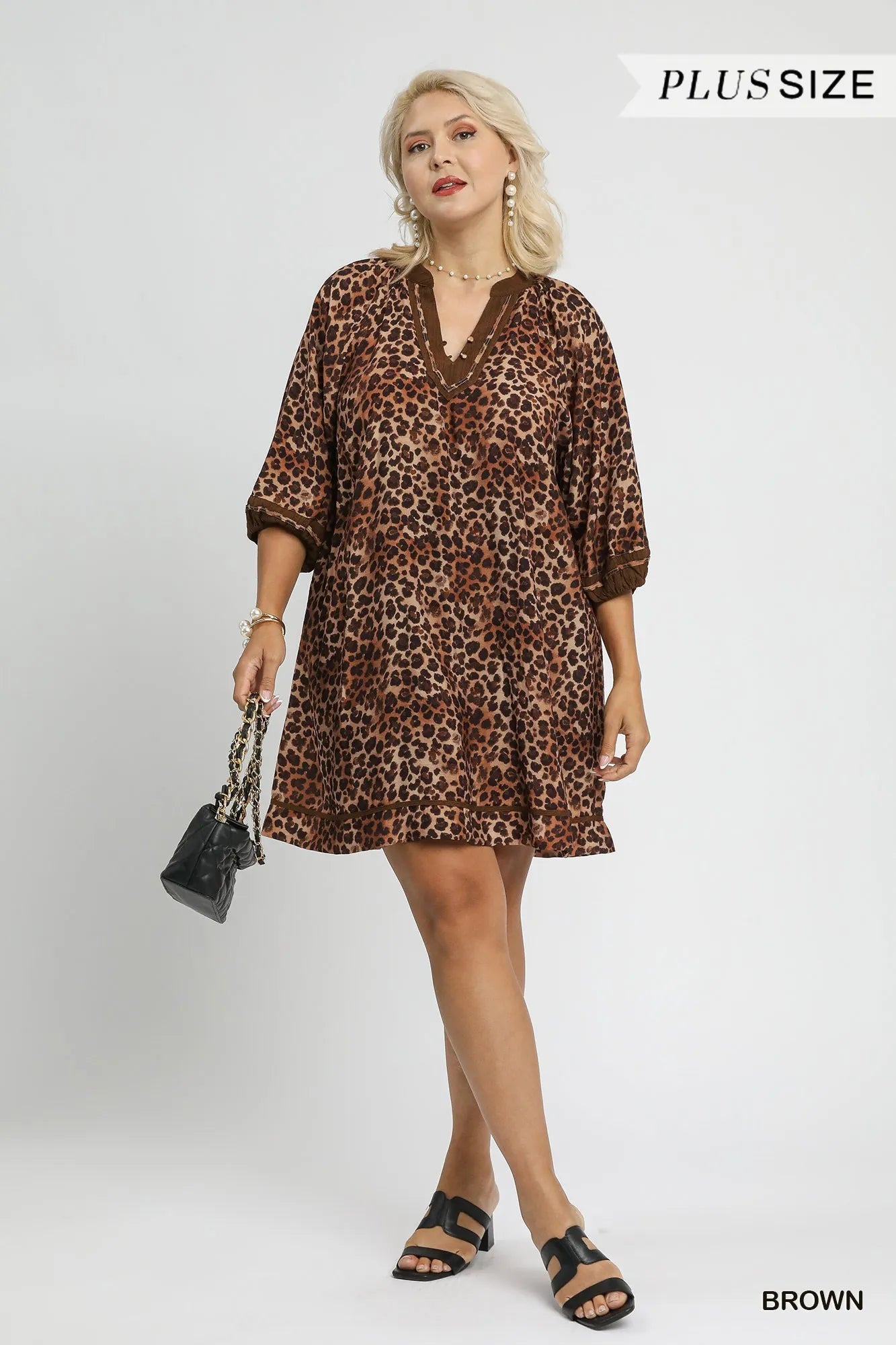 UMGEE Full Size Leopard Print Mini Dress with Contrast Trim Plus Size on Simply Obsessed