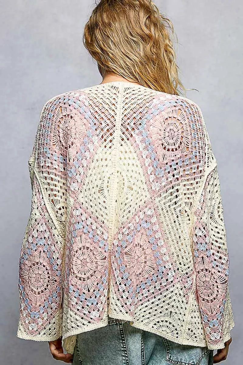 POL Open Front Crochet Cardigan with Granny Square Pattern on Simply Obsessed