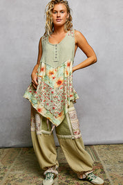 POL Round Neck Ribbed Tank with Woven Print Patch on Simply Obsessed