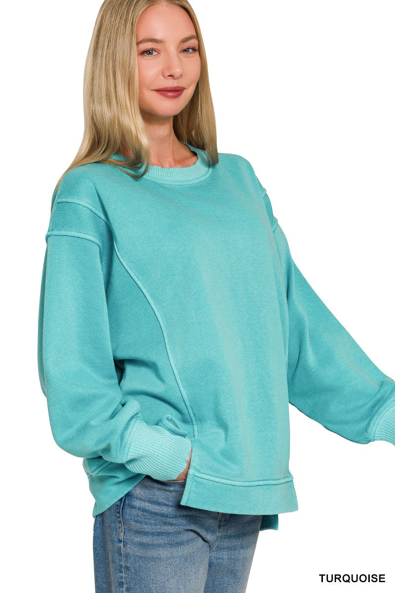 ZENANA Pigment Dye Exposed-seam Fleece Sweatshirt on Simply Obsessed